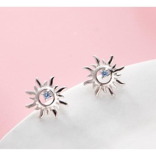 100% 925 Sterling Silver Sunflower Stud Earrings For Women Grils Wedding Party Gift Female Pendientes Mujer Moda Cute Earring