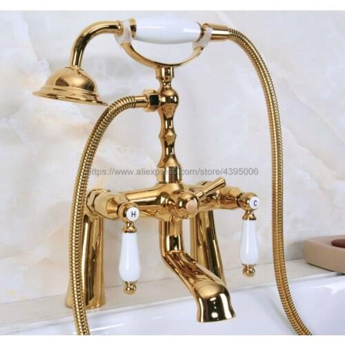 Telephone Style Golden Dual Handle Bathroom Bathtub Faucet Set Wall Mounted Bath Tub Mixers with Handheld Shower Bna140