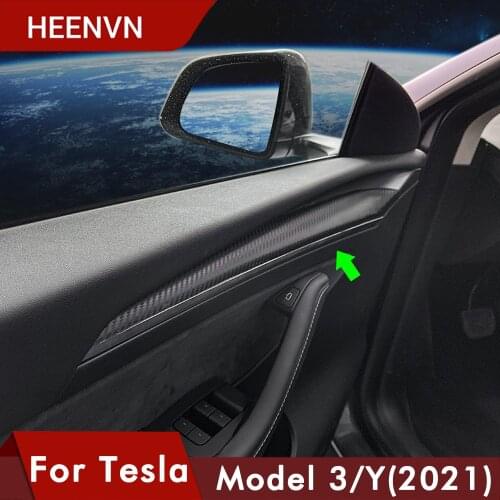 Tesla Model 3 Model Y 2021 Carbon Fiber Car Inner Door Garnish Door Trim Decoration Styling Decoration AccesseryTrim Decoration