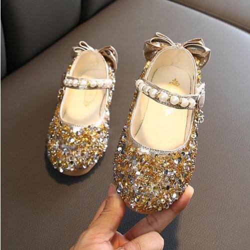 JY Children girls Crystal bling pear back with bowknot shoes Girls princess Shoes pink gold sliver 21-36 H668 TX11