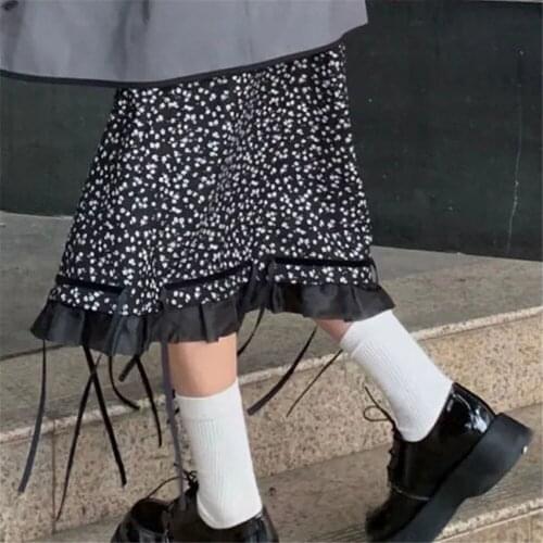 Vintage Floral Lace-Up Skirt High Waist Patchwork Mesh Webbing Long Skirt Women Elegant Japanese Style Spring Fashion Streetwear