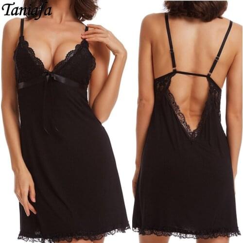 Women Sexy Lace Sling Pajamas Lingerie Fashion Solid Color V Neck Backless Dress Set Sleeveless Babydoll Sleepwear