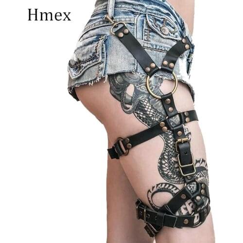 Women Sexy Leather Harness Cross Design Belts For Women Goth Punk Leg Cage Suspenders Erotic Bondage Garters For Stockings