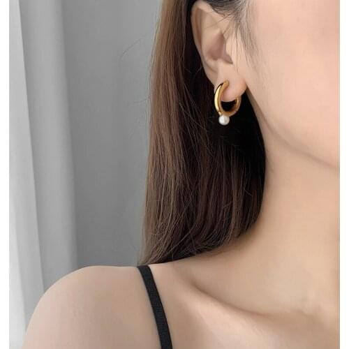 New Vintage 925 Sterling Silver Pearl Hoop Earrings for Women Gold Round Wedding Earrings Party Jewelry Wholesale