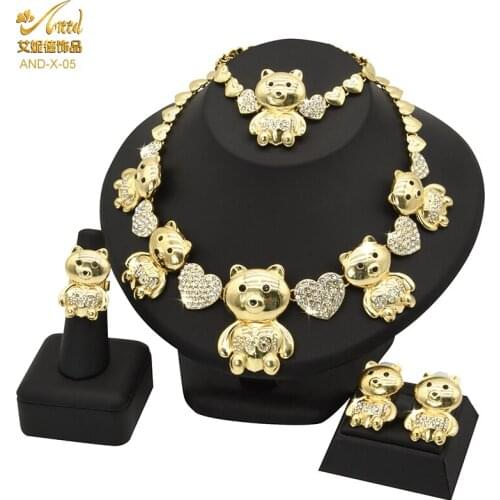 Gold Women Bracelets Heart Jewelery Sets 24K Necklace For Ethiopian Bridal Bear Earring African Nigerian Indian Wedding Gifts