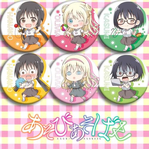 1pc 58mm Asobi Asobase Honda Hanako Olivia Super cute Girl Brooch Round Icons Badges