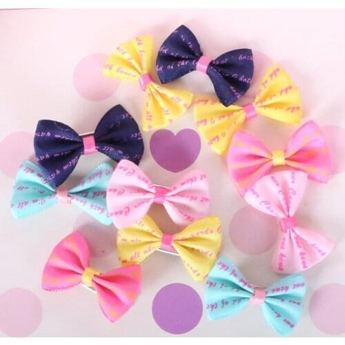 10pcs/lot Ribbon Hair Clip Colorful Barrettes Hairgrip Headwear Pet Dog Bows Girls Dog Hairpins Ribbon Hair Accessories