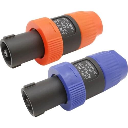 2Pcs 4 Pole 4 Pin NL4FC Male Speakon Audio Plug Cable Connector Orange & Blue 4 Pole 4 Pin NL4FC Male Twist Lock Speaker