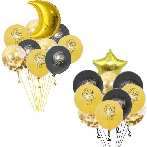 Behogar Eid Mubarak Ramadan Printed Confetti Latex Balloons + 1PCS 18in Foil Balloon for Muslim Party Decor Supplies