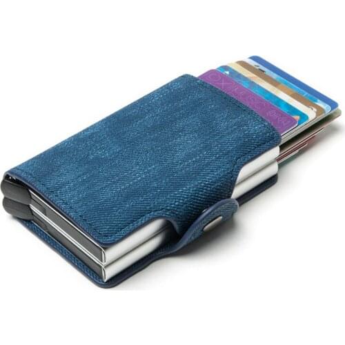 BISI GORO 2020 New Anti-theft Double Boxes High Quality RFID Blocking Wallet Card Holder Denim Pop-up Metal Casual Travel Wallet