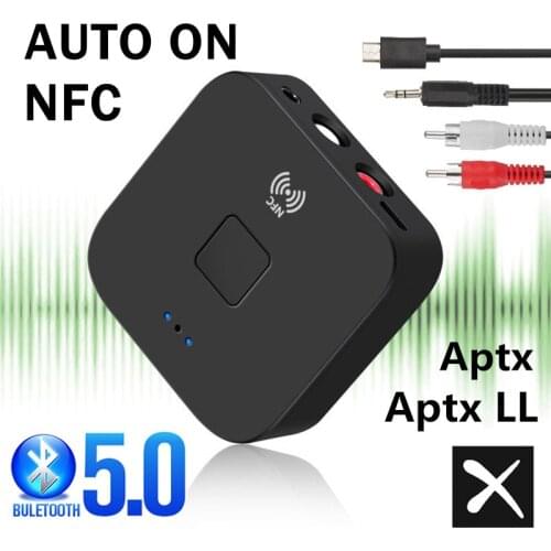Bluetooth RCA Receiver 5.0 aptX LL AAC 3.5mm 3.5 Jack Aux Wireless Audio Adapter Stereo Music for TV Car Speaker with Mic NFC
