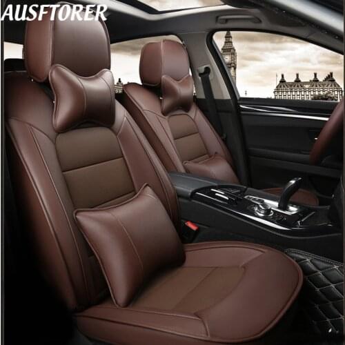 AUSFTORER Custom Fit Leather Cover Seat for Skoda Superb 2010 Cowhide Car Seat Cover Set Cushion Interior Accessories Protectors