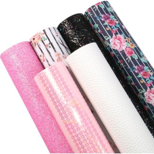 David accessories 6pcs/lot 20*33cm Flower Printed Synthetic Leather Set Faux Leather Sheets DIY Handmade Materials,1Yc10245
