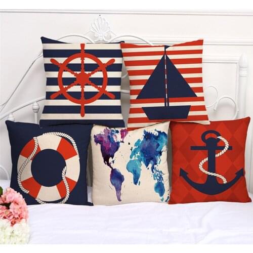 Decorative Throw Pillow Case Cover Mediterranean Voyage Lifebuoy Anchor Rudder Boat Cushion Cover For Sofa Home Capa De Almofada