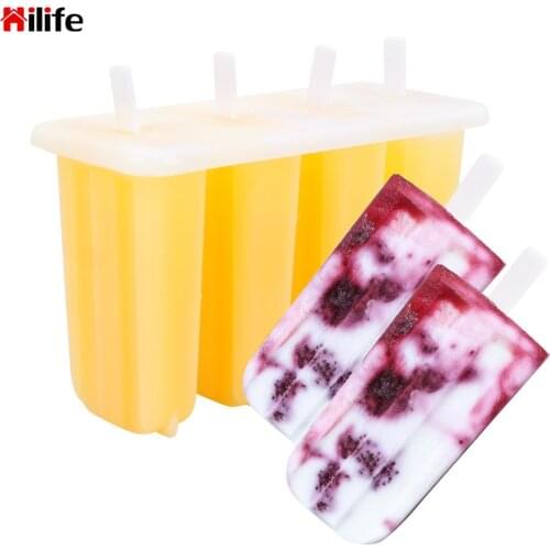 DIY Ice Cream Mould Dessert Mold 4 Cavity Popsicle Maker PP Ice Cream Mold Tray With Popsicle
