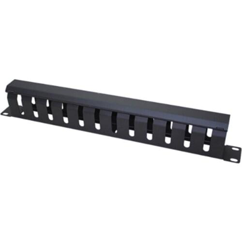 1U Cable Management Horizontal Mount 19 Inch Server Rack , 12 Slot Metal Finger Duct Wire Organizer With Cover