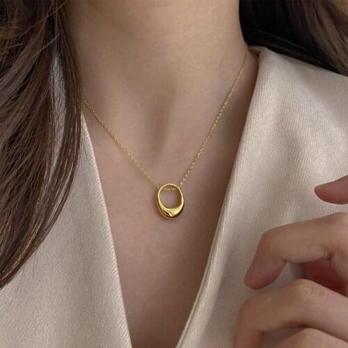 Gold Color Dainty Choker Necklace For Women O Shape Geometric Pendant Necklaces Ladies Chain Collier Korean Jewelry