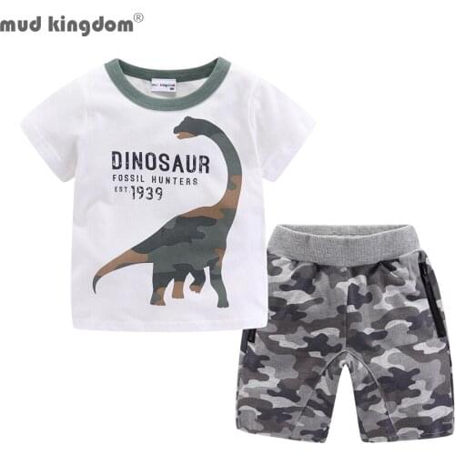 Mudkingdom Boys Shorts Set Cartoon Dinosaur T-Shirts Camouflage Summer Boys Clothes
