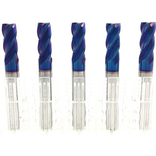 5PCS 8mm End Mill 60mm Long HRC65 4 Flute D8x20x60L Fattened End Mills Straight Slim Shank nACo-Blue Coated Milling Cutter