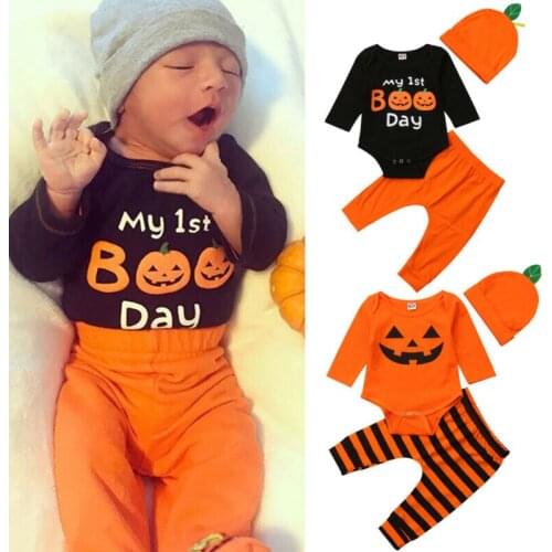 Halloween Costume Newborn Baby Boy Long Sleeve Romper Jumpsuit Pants Cap Baby Brother Clothes Festival Outfit Set