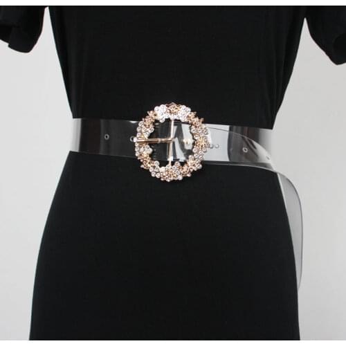 Circular Square Rhinestone Buckle Waistband Transparent PVC Waist Belt Casual Street Girls Jean Pant Belt Plastic Corset Cinch
