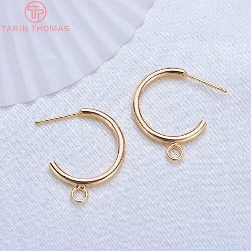 10PCS 20MM 28MM 24K Gold Color Plated Brass Round with Hanging Hole Stud Earrings High Quality DIY Jewelry Making Findings