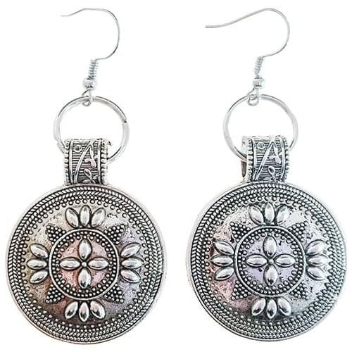 LosoDo Indian Ethnic fashion long ancient sliver vintage earrings for women Egypt statement elegant flower temperament jewelry