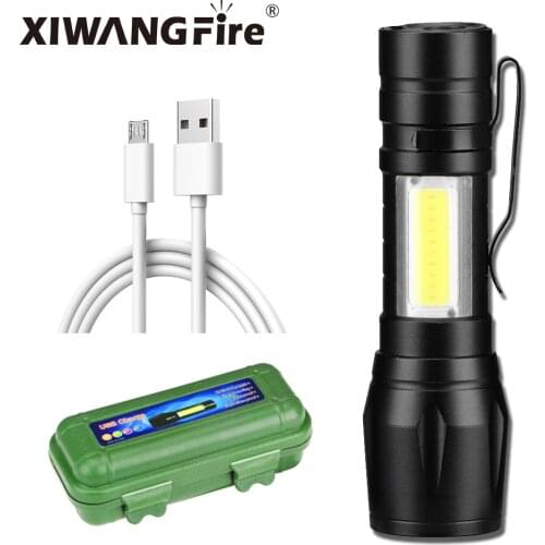 Mini Rechargeable LED Flashlight COB+XPE Portable Torch Camping Lantern Zoomable Focus Light Tactical Flashlight with Pen Clip