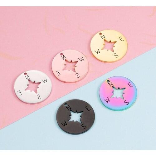 5pcs Stainless Steel Fashion Jewelry Charms Compass Disc Charm Custom Logo DIY Pendants Accessories for Bracelet Necklace Making