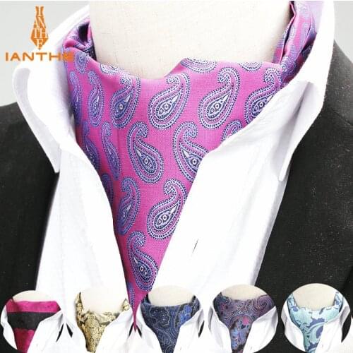 2018 Men Vintage Polka Dot Paisley Wedding Formal Cravat Ascot Scrunch Self British style Gentleman Polyester Neck Tie Luxury