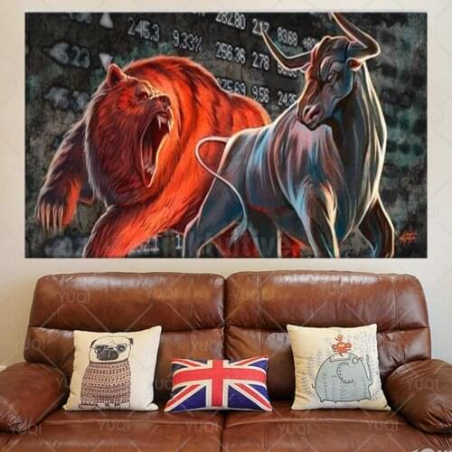Wall Art Pictures Animal Canvas Painting Calm Bull and Roaring Bear Morden Poster Print Home Decoration Living Room Dropshipping