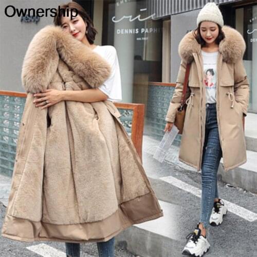Autumn Winter Fleece Warm Women Coat Casual Hoodie With Belt Long Large Size Wrap Jacket Female Fashion Fur Collar Fit Outwear