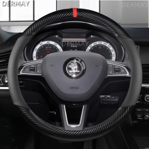 Carbon Fiber+ Leather Car Steering Wheel Cover for Skoda Octavia A5 A7 RS Octavia 2 3 Combi Auto interior Accessories