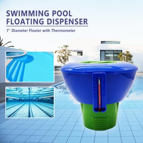 Pool Floating Chlorine Dispenser With Thermometer 7" Diameter Floater for Indoor & Outdoor Swimming Pools Spa Hot Tub
