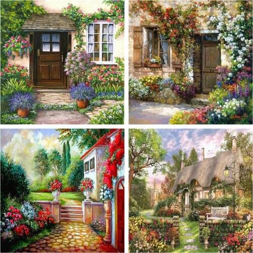 Full Square/Round 5d Diamond Painting House Mosaic Landscape DIY Diamond Embroidery Cross Stitch Door Wall Art
