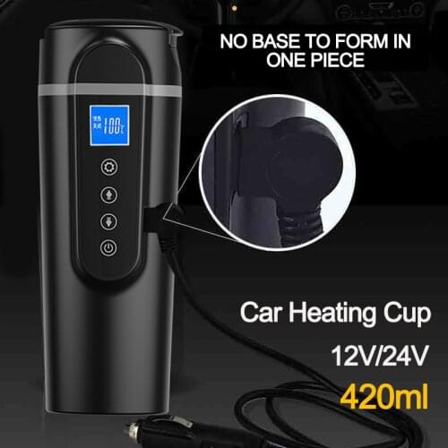 Portable 420ml Stainless Steel Car Heating Cup 12V/24V LCD Display Electric Water Cup Temperature Kettle Coffee Milk Tea Heated
