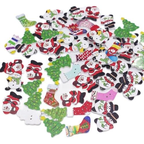 Christmas Buttons For Scrapbooking Sewing Buttons Wooden 2 Holds Mixed Wooden Buttons Cloth Accessories Mixed Size 50 Pcs