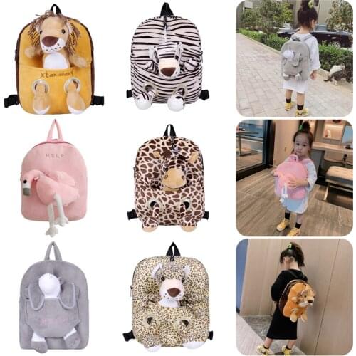 Toddler Backpack Lovely Animal Plush Shoulder Bag Lion Flamingo Tiger Giraffe Cartoon Travel Bag School Bag Gifts for Boys Girls