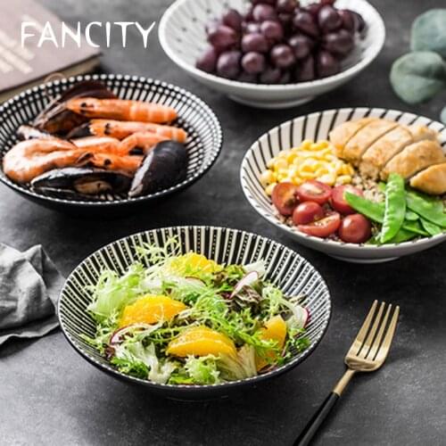 FANCITY Nordic minimalist creative salad bowl black and white printing deep dish bowl pasta bowl restaurant snack dessert bowl