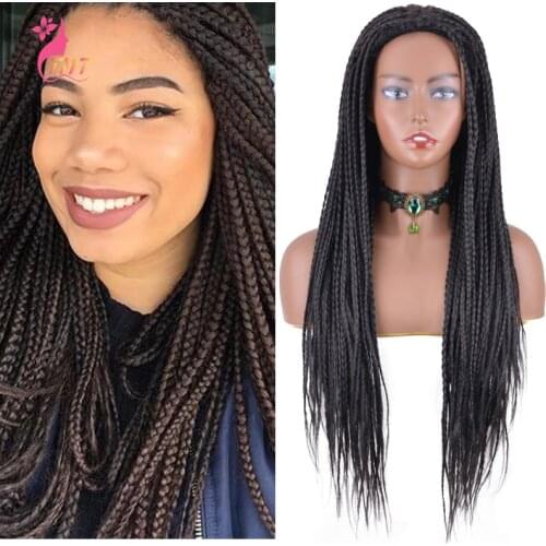 Synthetic Long Crochet Braiding Hair Wigs For Women Handmade 26 Inch Synthetic Straight Box Braids Wig Natural Color Daily Wig