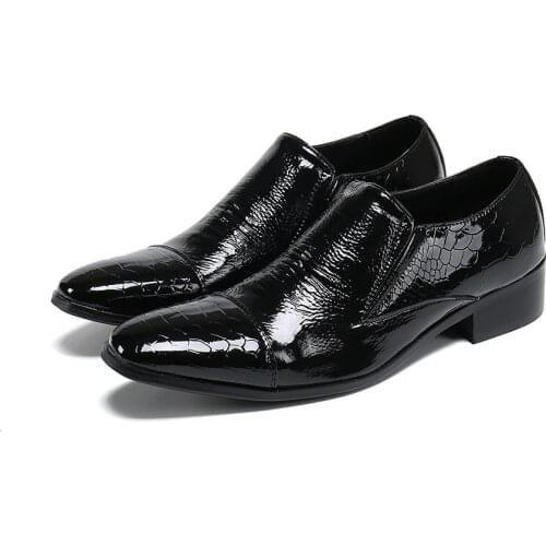 Glossy Black Leather Shoes for Men Large Size Square Toe Men Flats Shoes Business Wedding Party Formal Shoes Slip on Footwear