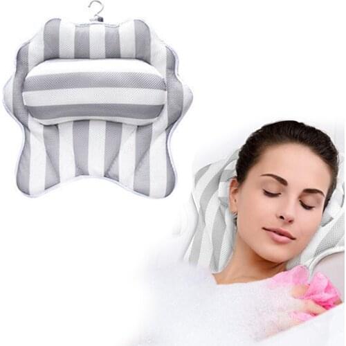 High Quality Fabric Pillow Bath Cushion Non-Slip Suction Sups Comfortable Head Rest Anti Mold Quick Dry Mesh Bathtub Head Holder