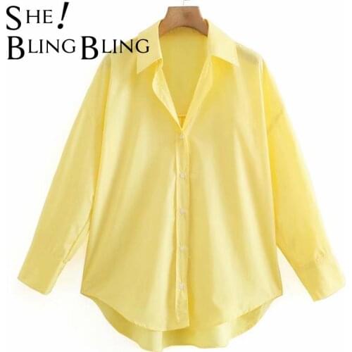 SheBlingBling 2021 ZA Thin Style Drop Shoulder Long Sleeve Women Casual Loose Shirt Folds Back Female High Low Tops Blouses Blue