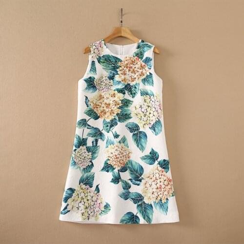 Europe and the United States womens clothing New Summer 2021 Sleeveless nail bead Fashion hydrangea floral jacquard dress