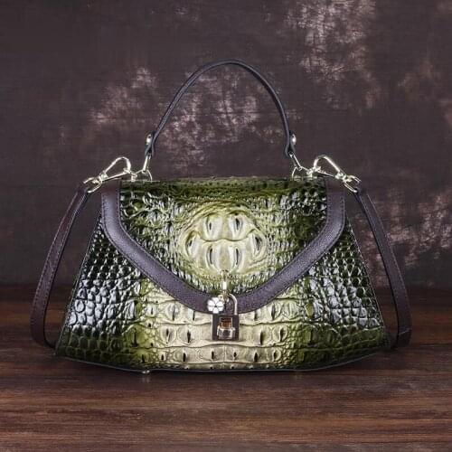 Retro Alligator Pattern Genuine Leather Luxury Women Handbags 2021 New Leisure Cowhide Large Capacity Shoulder&crossbody Bags