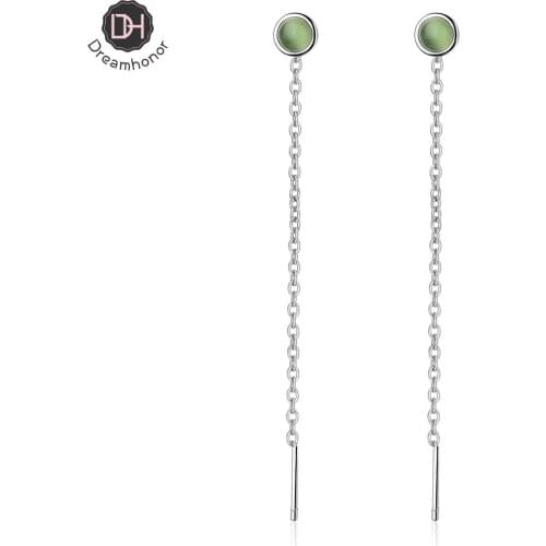 Dreamhonor 925 Sterling Silver Green Opal Drop Earrings 2021 Fashion Women Long Errings Summer Jewelry Girls Party Gift