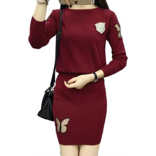 4 Color Autumn Winter Knitting Women Sets 2021 Long Sleeve Pullovers Sweater Tops Mesh Butterfly Pack Hip Short Skirts 2 Pieces