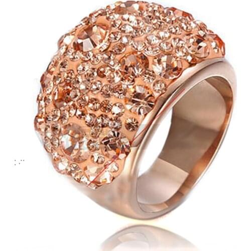 Rose Gold Color Stainless Steel Fashion Austrian Gold Crystal Engagement Rings for Women Wedding ring Jewelry