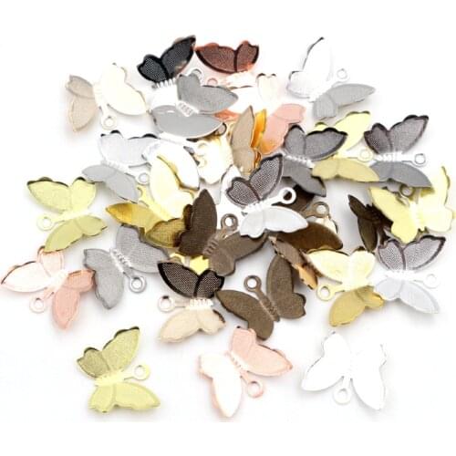100pcs 11mmx13mm Metal Copper Butterfly Filigree Wraps Connectors Charm DIY Jewelry Accessories Findings Supplies For Jewelry
