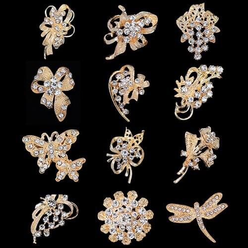 12Pcs Womens Rhinestone Hollow Flower Butterfly Bridal Scarf Lapel Brooch Pins Hijab Scarf Corsage Coat Sweater Clips Broches